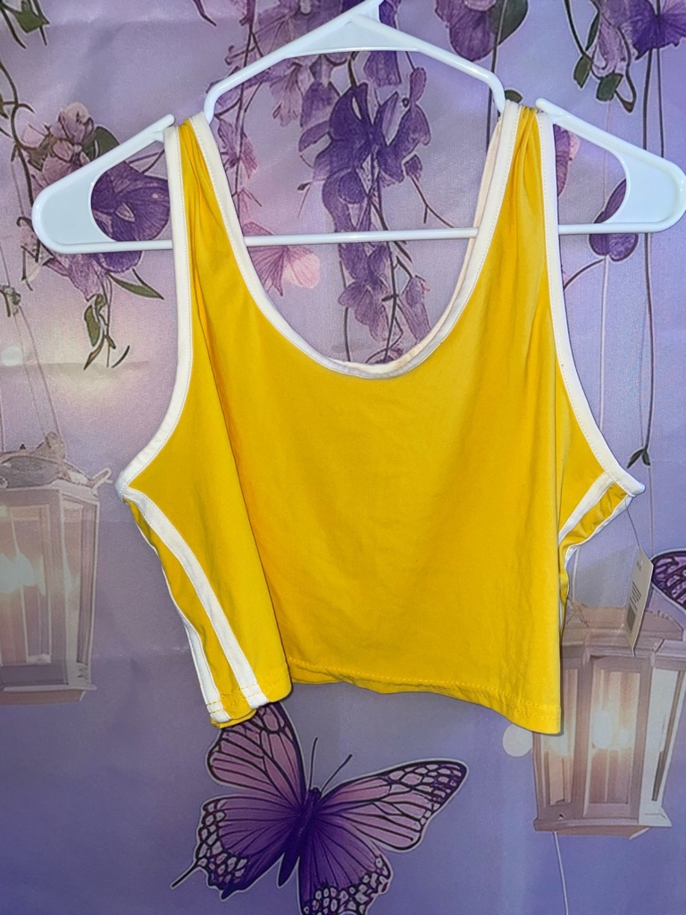 Fashion Nova Yellow Crop Tank Top with White Trim